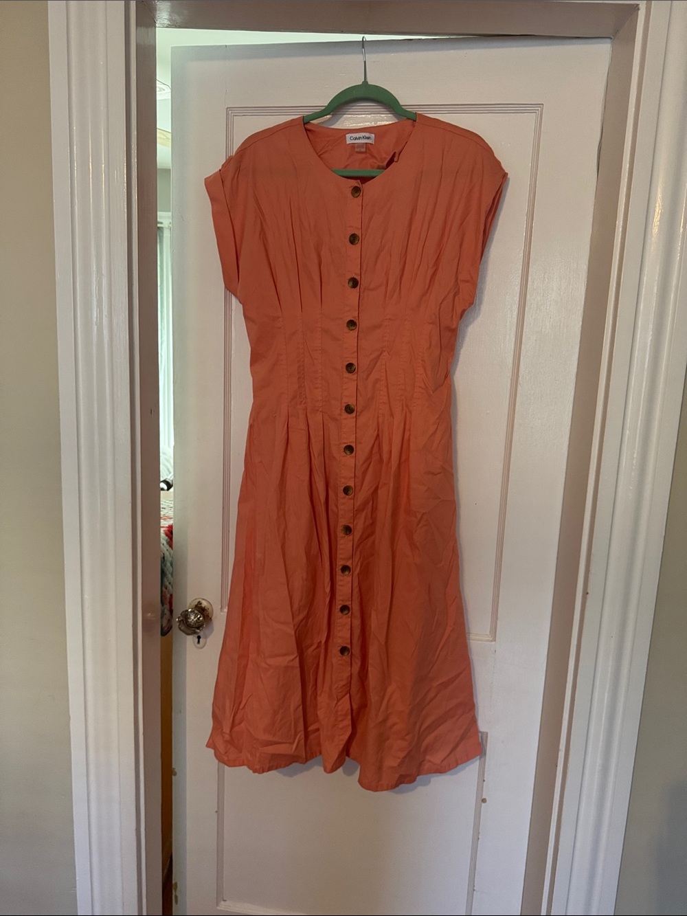 Calvin Klein Coral Button-Front Midi Dress